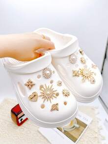 14pcs Cute Detachable Shoe Charms DIY Accessories For Women Sandals, Fun Personalized Shoe Decoration, Perfect Gift For Holiday Parties - Gold - View 1