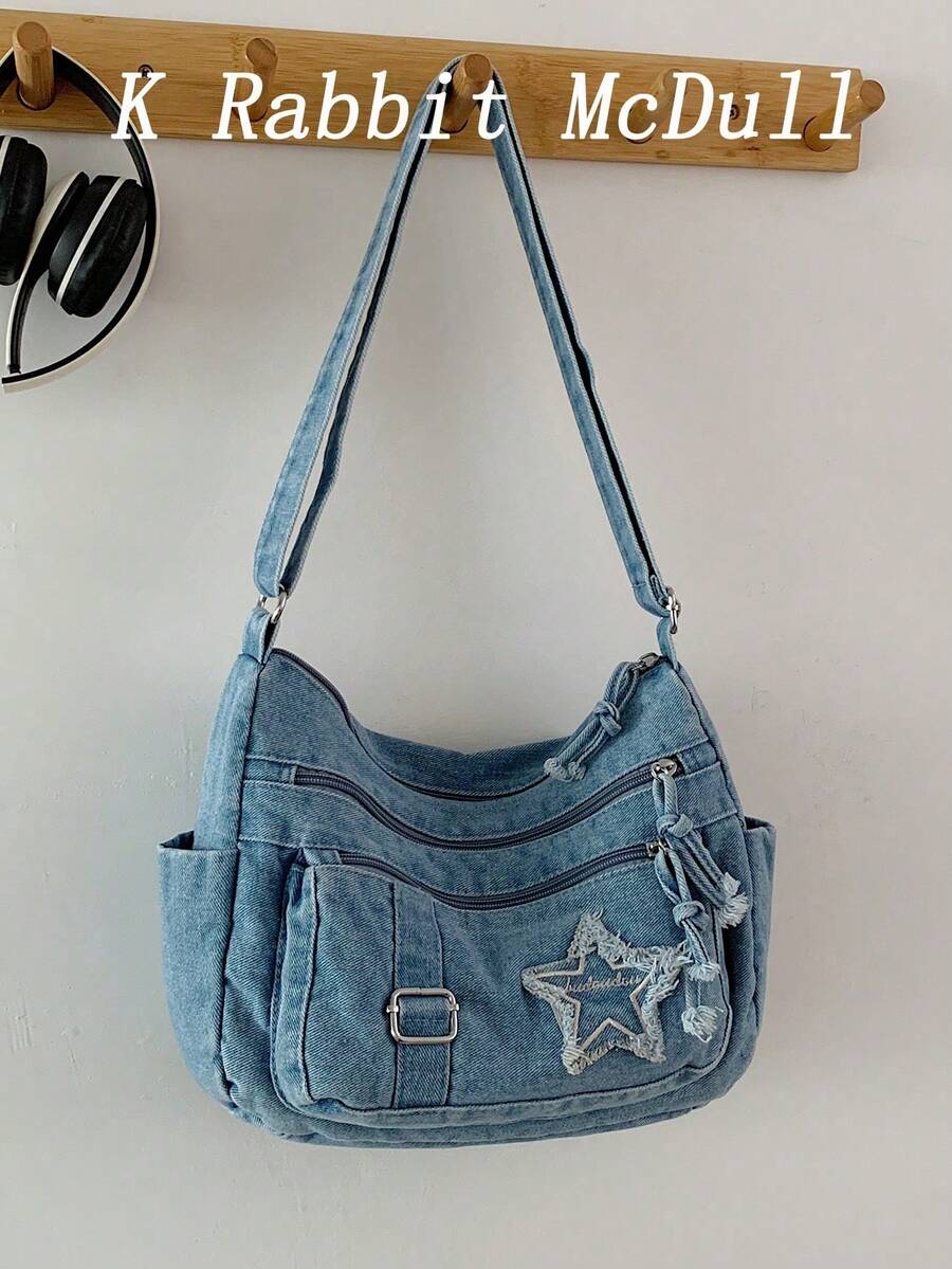 New Chic Casual Shoulder Bag Made Of Soft, Multi-Layered Denim With Multiple Pockets, Versatile, Suitable For Work, Shopping And Travel. - Bronze - View 1