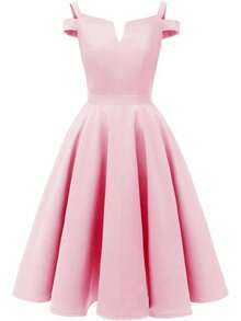 YLDCN Faldas para Mujer Vestido Vintage con Hombros Descubiertos para Mujer Vestidos De Dama - Rojo - Ver 8