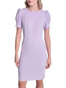 DKNY - Vestido de Manga Corta abombada hasta la Rodilla con Cierre Trasera expuesta - Combo de iris - Ver 11