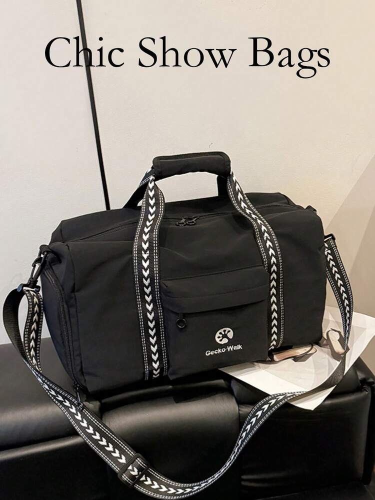Sports Travel Cylinder Duffel Bag, Detachable Crossbody Strap Front Pocket Handheld Gym Bag, Minimalist Sports Style Unisex Fitness Weekend Travel Bag - Black - View 9