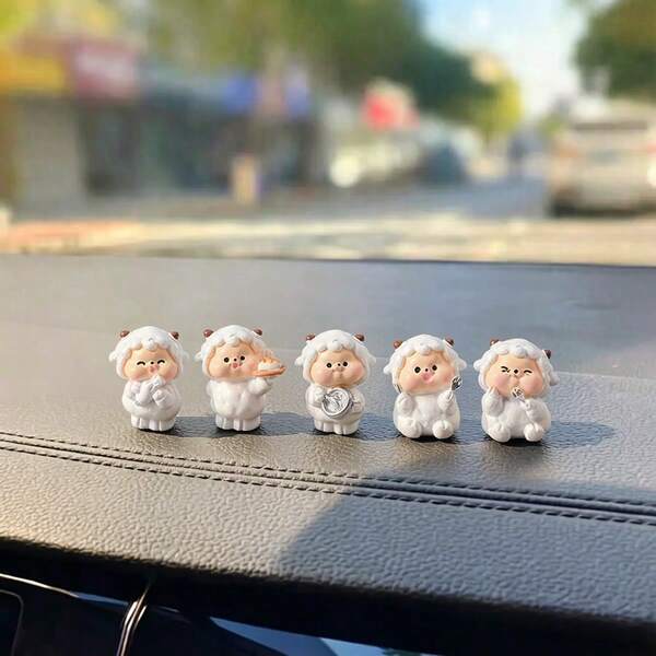 5pcs Creative Cute Baking Sheep Car Desktop Ornament DIY Car Interior Office Desk Computer Screen Landscape Decoration Accessory