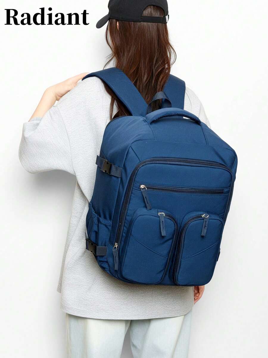 Mochila casual de mujer con bloques de color de nailon con múltiples bolsillos, adecuada para la escuela, viajes, trabajo (Mochila de regreso a la escuela)
