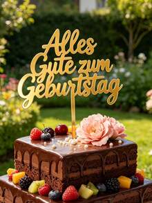 3件組金色鏡面壓克力 Alles Gute Zum 蛋糕插牌，自由流暢德文草寫字母附插棒，蛋糕頂部裝飾，德式生日派對、歐洲生日慶祝蛋糕裝飾用品 - C - 查看 4