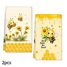 2/4/6pcs Set, Dish Towel, Little Bee Kitchen Towel And Dishcloth - Cute Farmhouse Style Decor, Adorable Bee Theme Hand Towel Suitable For Farmhouse Style Home, Modern Kitchen Decor Dishcloth, Machine Washable Bee Print, Home Gift For Mom, New Home Gift, Reusable Kitchen Cleaning Cloth For Home Kitchen Decor - Multicolor - View 12
