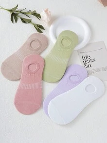 5 Pasang Kaos Kaki Perahu Tipis Ultra-Tipis Warna Es Krim Kontras Warna Solid, Kaos Kaki Pendek Anti-Selip Anti-Gesekan - MultiWarna - View 2