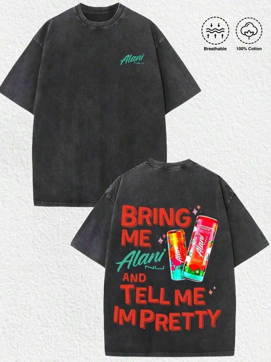 1 Camiseta Gráfica "Bring Me Alani And Tell Me I'm Pretty": Con acabado vintage desgastado, estampado frontal con la mini letra "Alani", texto en negrita en la espalda "BRING ME Alani AND TE - Negro - Ver 1