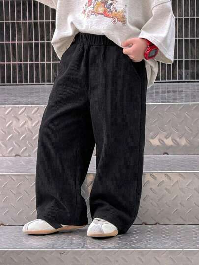 1pc Boys' Vintage Minimalist Versatile Corduroy Long Pants
