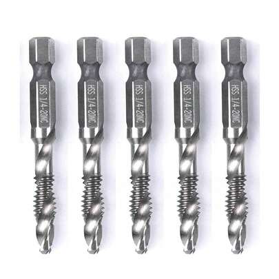 5PCS Combination Drill Tap Bit Set Screw Tapping Hex Shank HSS Metric_Imperial Plug Drill Bits Hand Tools 1_4-20NC
