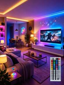 RGB 霓虹燈條 LED 燈條 矽膠繩燈 USB 供電可彎曲燈條，配備 44 鍵遙控器，適用於遊戲室派對、牆面、天花板、居家房間、花園、聖誕節、派對、電視/電腦背光裝飾、家居裝飾、節日裝飾、派對裝飾、生日裝飾、萬聖節裝飾 - 彩色光 - 查看 3