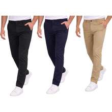 Holstone Pack 3 Pantalones Estilo Chino de Gabardina Premium Hombre - Uso Casual y Oficina Moda Caballero - Pantalón de Algodón. - Negro - Verde Olivo - Gris Oxford - Ver 17