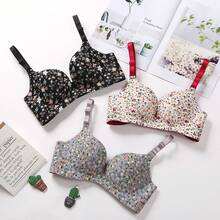Sujetador sin aros de acero para mujer, tipo push-up, sin costuras, con estampado floral, ropa interior sexy. - Flor blanca - Ver 3