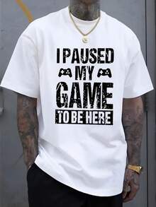 Plus Size Men's T-Shirt Cotton "I PAUSED MY GAME To BE HERE" Gaming T-Shirt - Casual, Comfortable, Summer Style - Gamer Tee With Controller Design - T - Black - View 6
