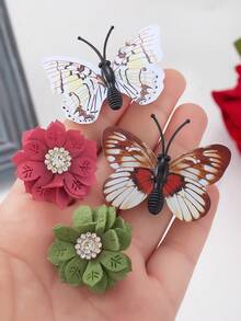 175pcs Morandi Color Block Vintage Hair Accessories Set For Girls, Includes Ribbon Flower/Artificial Butterfly/Rhinestone Satin Flower Hair Clips, Mini Claw Clips, High Elasticity Non-Damaging Hair Ties, Suitable For Daily/Party/Gift Use - Multicolor - View 10