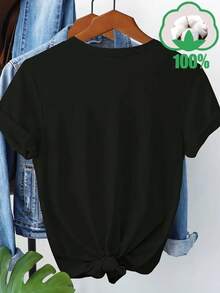 NEW Women's 100% Pure Cotton T-Shirt With Insect And Dandelion Print, Round Neck, Short Sleeve, Comfortable For Home, High Quality Women's Clothing - Unisex T-Shirt - 黑色 - 查看 3