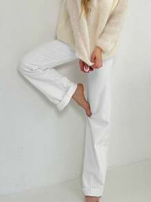 Jeans rectos blancos para mujer - Estilo casual y versátil de ajuste delgado para primavera - Blanco - Ver 5