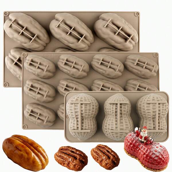 3 Estilos para Escolher, Formas de Silicone Criativas para Assar Frutas, Forma de Noz com 6 Cavidades, Forma de Noz com 12 Cavidades, Forma de Amendoim com 3 Cavidades, Textura Realista 3D, Silicone, Adequado para Mousse, Cupcakes, Chocolate, Cubos de Gelo e Outros Produtos Assados, DIY para Iniciantes, Assar em Casa