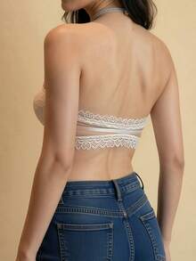 AB Cup Push-Up Lace Bra With Front Closure And Back V-Shape Design, Medium Thick And Anti-Sagging, Lingerie - Apricot - View 4