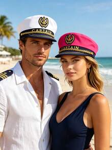 1pc Embroidered Captain's Hat, Uniform Prop Captain's Cap, Suitable For Party Accessories,Summer,Beach,Holiday,Festival,Travel - J - View 9