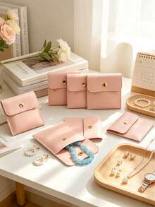 1/5/10pcs Faux Leather Jewelry Bags With Snap Closure - Luxury Gift Bags, Jewelry Packaging Bags, Jewelry Gift Bags, Wedding Birthday Return Gift Candy Bags, Suitable For Earrings, Necklaces, Bracelets And Rings Storage - Color - View 3