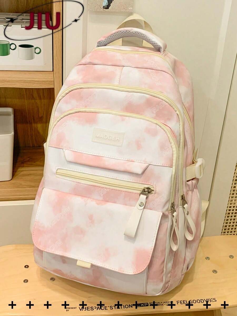 Mochila de nailon con forma de nube yúltiples compartimentos, cabe portátil de 15. 6, mochila ligera conúltiples bolsillos, mochila multifuncional de gran capacidad para viajes, bolsa c - Rojo - Ver 1