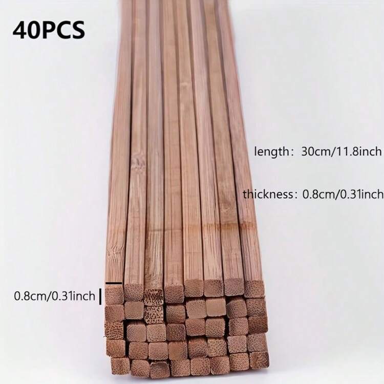40pcs/30cm Square Bamboo Strips, Natural And Carbonized Wood Color, 30cm Long 5mm Thick Unprocessed Bamboo Wood Handmade Strips, Smooth DIY Model Making Material, Miniature Dollhouse Scene Construction, Architectural Model Building - 30cm Long - View 12