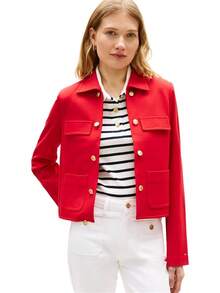 Chaqueta  de Frente Abierto con Botones, Manga Larga, Estilo Casual de Negocios, Blazer Casual para Mujer - Rojo primario - Ver 6