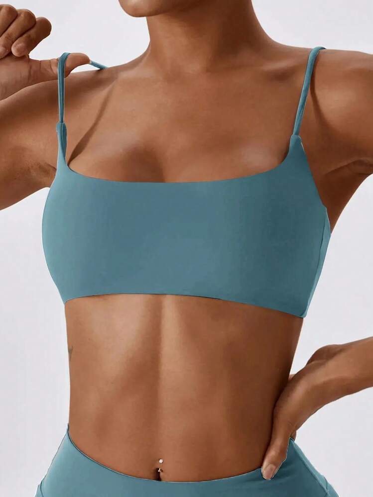 Sostén deportivo sin varillas para mujer, sólido, deportivo, transpirable y cómodo, ropa deportiva para damas para yoga y gimnasio - Azul polvoriento - Añade 6