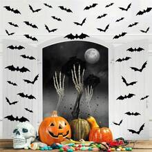 48Pcs 3D Black PVC Bats, Halloween Wall Decor For Party Bar Home Spooky Atmosphere - Black Bat - View 1