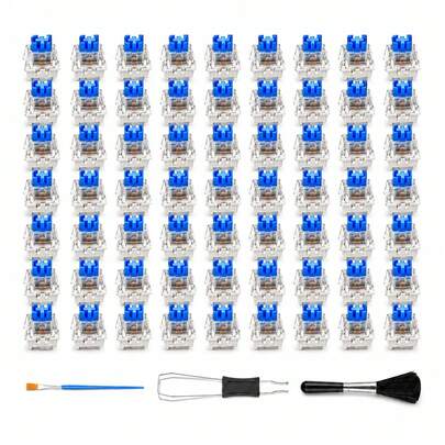 60 piezas de interruptores de teclado mecánico azul, insertos de clic para alivio del estrés de las yemas de los dedos impresos en 3D, juego de interruptores táctiles de 3 pines de repuesto con extractor de interruptores y cepillo de limpieza