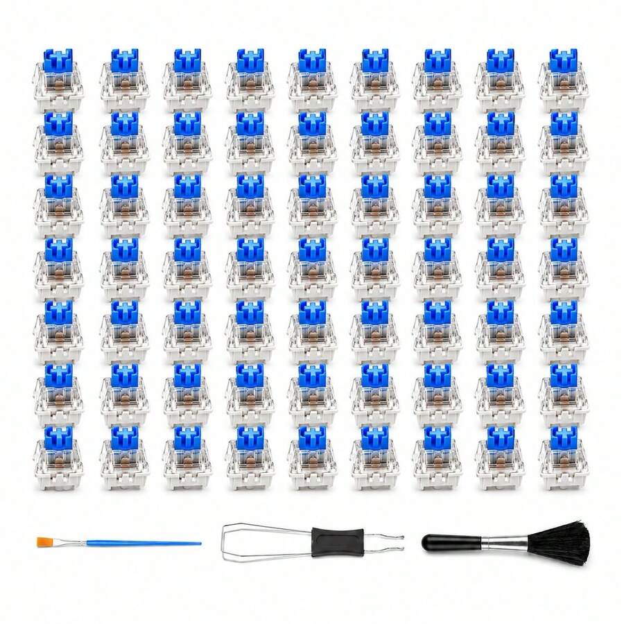60pcs Blue Mechanical Keyboard Switches 3D Printed Fingertip Stress Relief Clicker Inserts 3-Pin Tactile Replacement Switch Set With Switch Puller And Cleaning Brush - View 1
