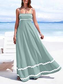 PRETTYGARDEN Women's Summer Flowy Maxi Dress Vestidos Casual Sleeveless Strap Ruffle Wedding Guest Graduation Beach Party Travel Vacation Long White Dresses - 豆綠色 - 查看 5