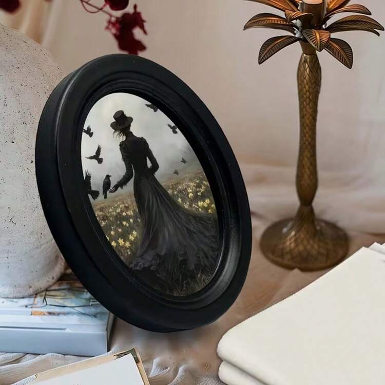 1pc 3D Black Oval Vintage Picture Frame, Gothic Style, Horror Atmosphere, Halloween Thanksgiving Autumn And Other Holiday Decor, Exquisite Home Decor, Office Decor Art, - 3 - View 1