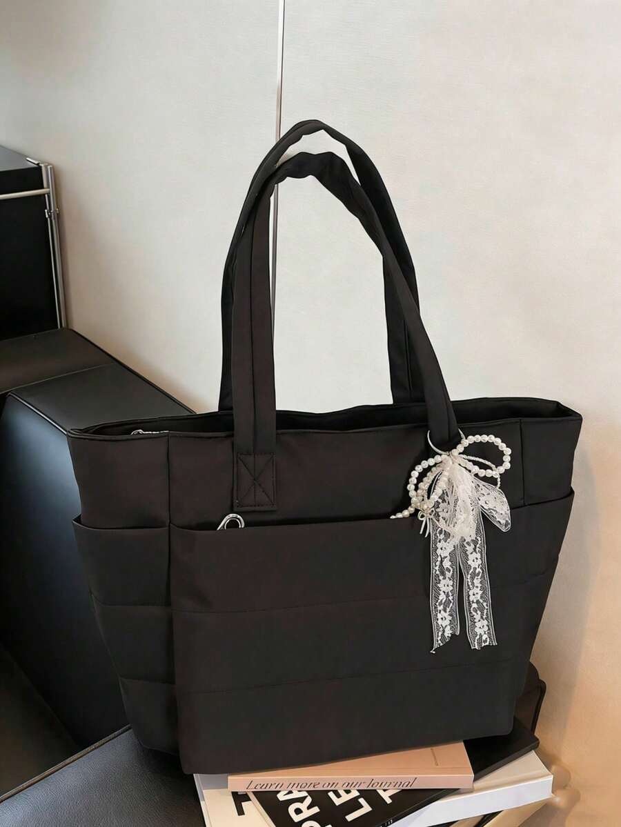 New Fashionable Classic And Multifunctional White Handbag, Simple Design, Quilted Details, Dual Top Handle Design For Shoulder, Elegant Shoulder Bag For Ladies, Suitable For N - Silver - View 1