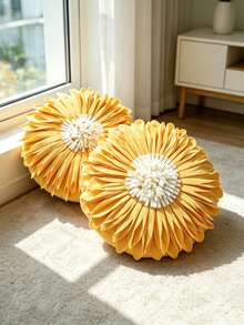 Funda de cojín redonda con pétalos de girasol 3D hechos a mano, funda de cojín con textura floral en capas estereoscópicas, funda decorativa estética para todas las estaciones para sofá, dormitorio, balcón, cabaña, sala de estar, solo la funda de cojín, no incluye el relleno - Multicolor - Ver 9