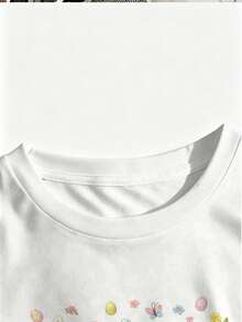 Camiseta con Estampado de Lindos Gatos de Pascua, 100% Algodón, para Mujer, con Cuello Redondo, Estilo Casual - Blanco - Ver 3