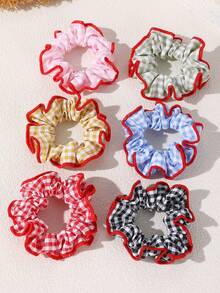 6pcs/Set Girls Multi-Color Plaid Fabric Hair Scrunchies Set Suitable For Daily Decoration - Multicolor - View 6