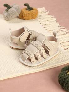 1 par de zapatos para bebé con diseño de rayas tejidas, sandalias planas simples y versátiles, adecuadas para el verano - Albaricoque - Ver 5