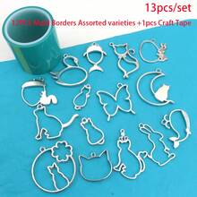 13PCS/Set, 37PCS/Set Random Mixed Color & Style Animal/Abstract Metal Hollow Frame, Gold/Silver Plated Mixed Color DIY Crystal Resin Bezel Pendant, UV Resin Mold, Handmade Beaded Earring Necklace Charm Accessory - A4205 - View 13
