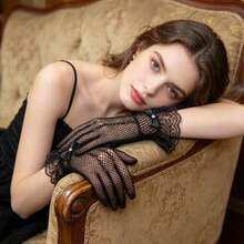 1 Pair Women's Lace Bow Touchscreen Sun Protection Gloves, Thin Anti-Slip UV Gloves, Suitable For Driving, Cycling, Daily Outdoor, Bridal Wedding Accessories - White - View 4