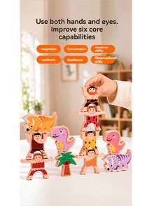 1 Set Wooden Dinosaur Balance Boat Stacking Blocks Jurassic Dinosaur Figurines Children's Early Education Educational Toy Focus Training Desktop Board Game - Multicolor - View 5