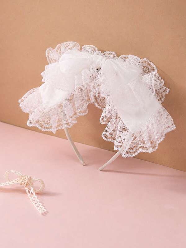 1Pc Girls Large Lace Bow Hairband, New Princess Style Double Layers Big Top Bowknot Headband Hair Accessory For Holiday Festival Parties And Daily Use
