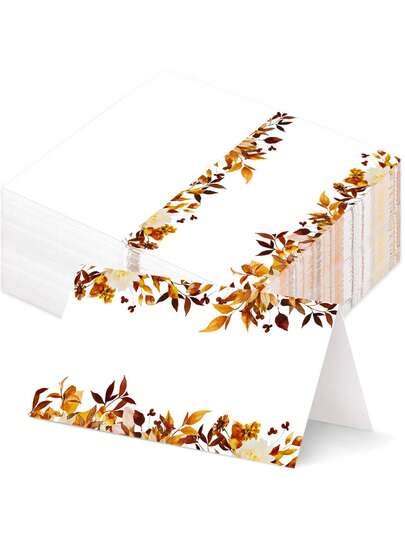 20pcs Autumn Table Cards, Autumn Maple Leaf Seating Cards, Watercolor Floral & Leaf Tent-Style Name Cards, Vintage Bohemian Style, Blank Seating Arrangement Cards, Autumn Party Table Decor Supplies