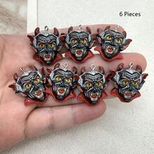 6pcs Resin Halloween Vampire Pendants, Suitable For DIY Jewelry Making, Perfect For Party Accessories, Earrings, Necklaces, Bag Charms - Black Devil Head Pendant - View 8