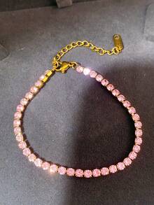 4pcs/1pc Women's Pink Enamel Flower & Clover Bracelet Set, Luxury Gold Tone Stackable Bracelets, Rhinestone Bohemian Style Jewelry Gift - Pink - View 7