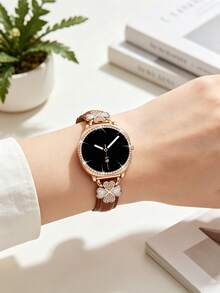 Galaxy Watch 8 手錶錶帶 + 錶殼，1 條男士優雅金屬錶帶鑲嵌立方鋯石 + 1 個立方鋯石鑲嵌（不含螢幕保護貼），相容 Galaxy Watch 8 40mm 和 44mm 錶殼，可調節替換錶帶配件，適合男女運動手錶錶帶 - 棕色玫+殼 - 查看 6