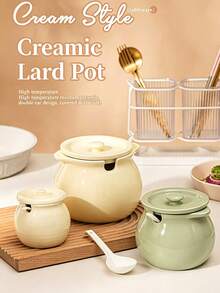 2pcs Ceramic Pig-Shaped Lard Pot With Lid, High Temperature Resistant Large Capacity Storage Jar, Kitchen Seasoning Jar, Salt Cellar With Spoon - View 8