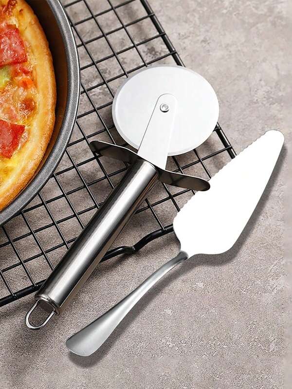1 Set Webake Pizza Cutter Set, Triangular Cake Server + Single Wheel Pizza Knife, Stainless Steel Pizza Cutting Tools, Perfect For Cutting Cakes, Pizzas And Various Pastry Foods