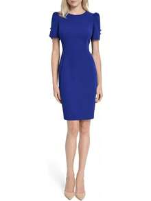 DKNY Vestido Midi de Gasa con Mangas y Falda Godet Vestido para Mujer - Equipaje - Ver 16