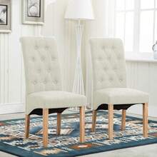 Mcc Direct Set Of 2 Linen Fabric Dining Chairs Roll Top Scroll High Back For Home & Commercial Restaurants - Brown - View 6